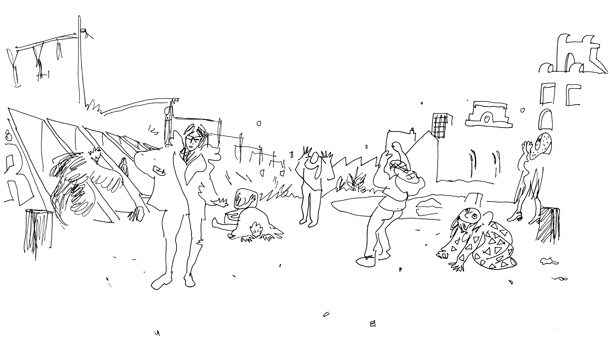 Louis Theillier, Danse de nuit, 2016 Dessin en lien avec la création de Boris Charmatz, Danse de nuit, avec le soutien de la Fondation d’entreprise Hermès dans le cadre du programme New Settings © Louis Theillier